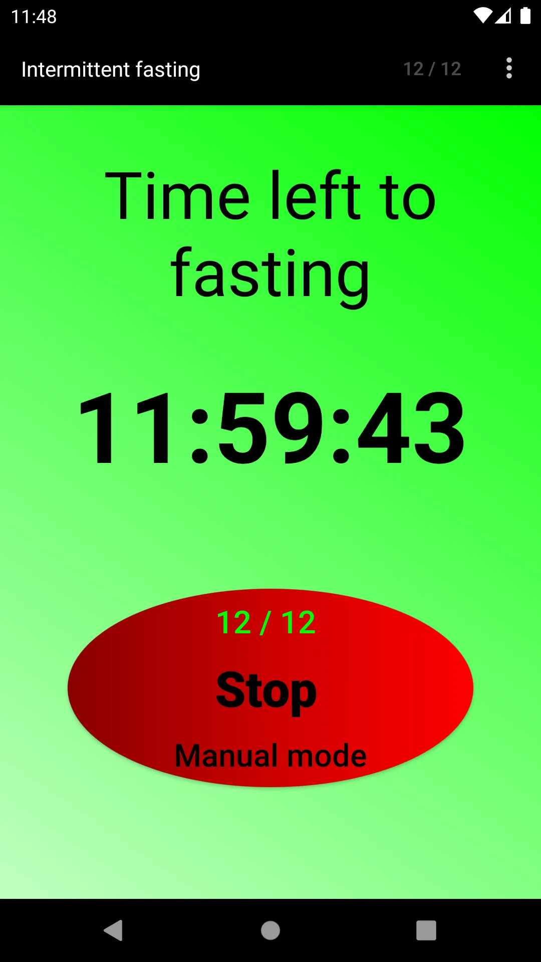 Intermittent fasting timer app screenshot for 16:8 and 18:6